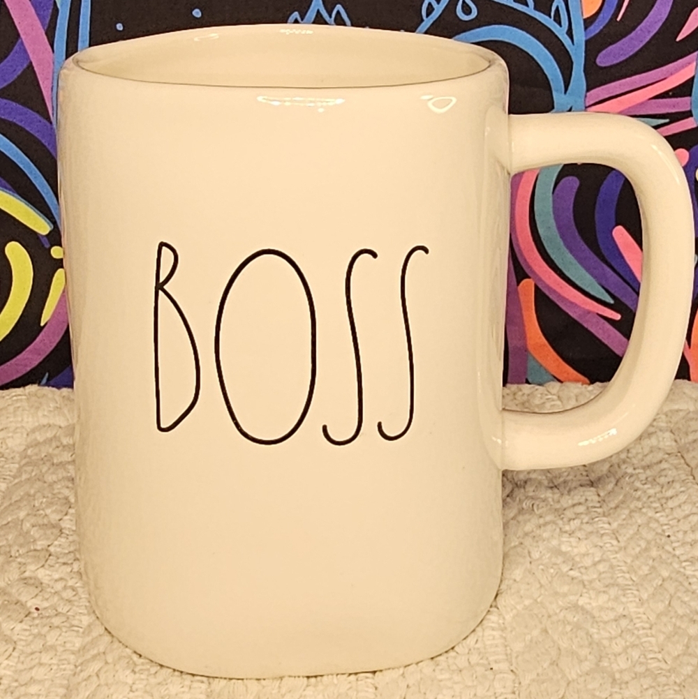 Rae Dunn White Ceramic BOSS Mug